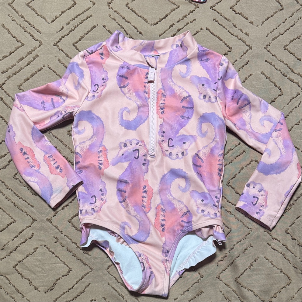 Carter's Pink And Purple Seahorse-Print Long Sleeve Swimsuit